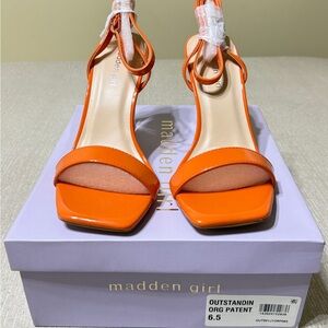 Madden Girl Orange Patent Open-Toe Ankle-Strap Heels